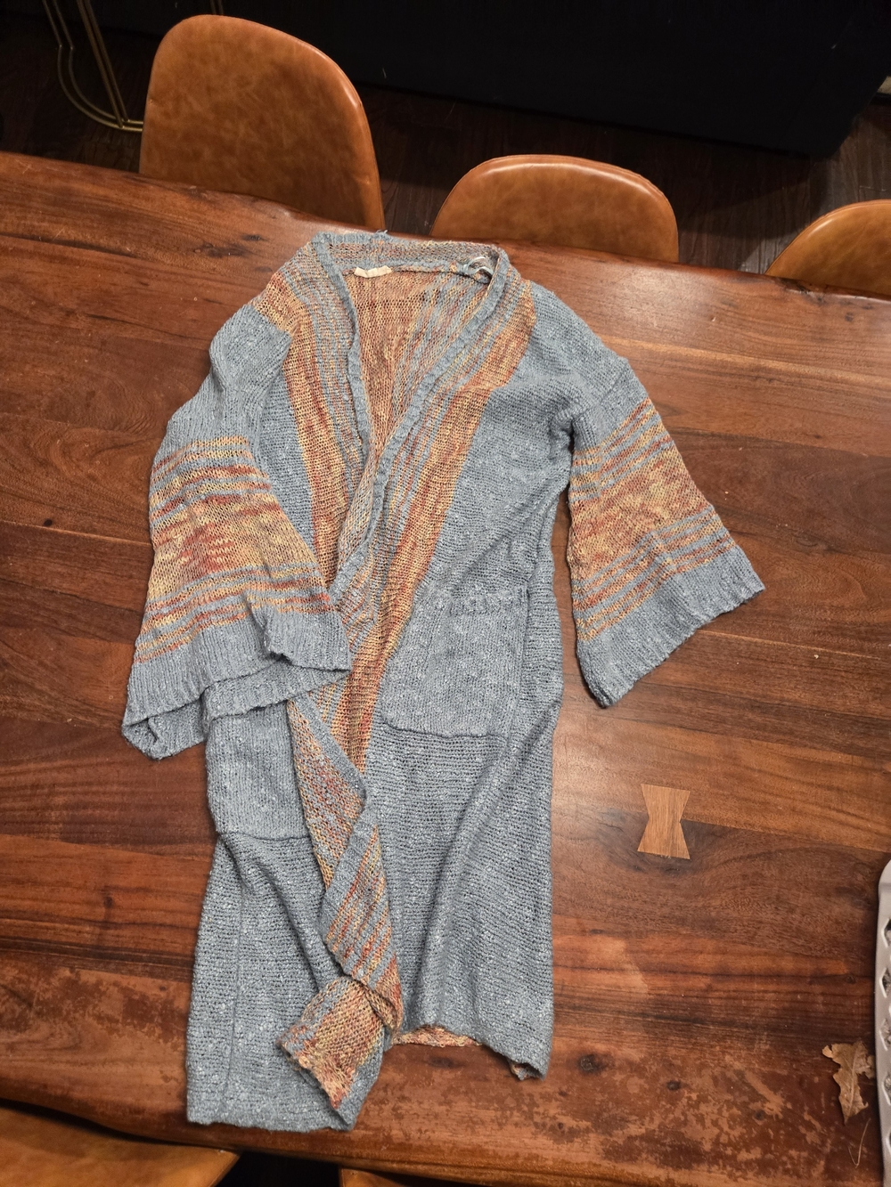 easel Blue and Rust Knit Open-Front Cardigan